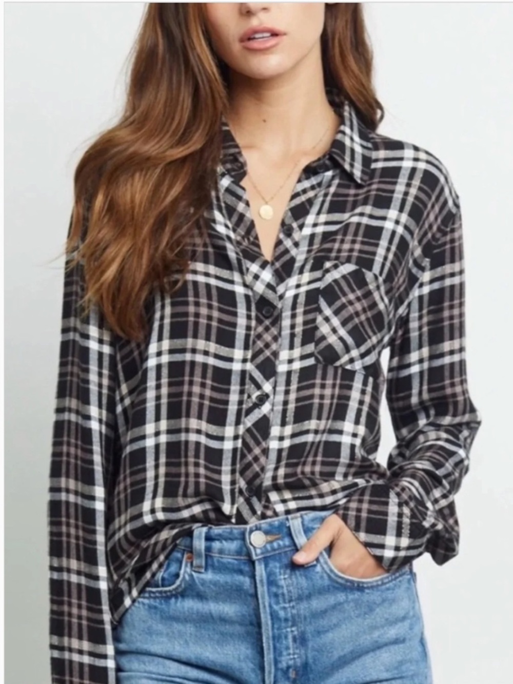 Rails Hunter Midnight Blush Ivory Metallic Plaid Button Down Blouse Size Small